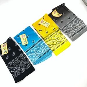 Vintage NWT Lot of 4 Black, Blue, Yellow, Gray w/Ombre Tones Bandanas Scarves